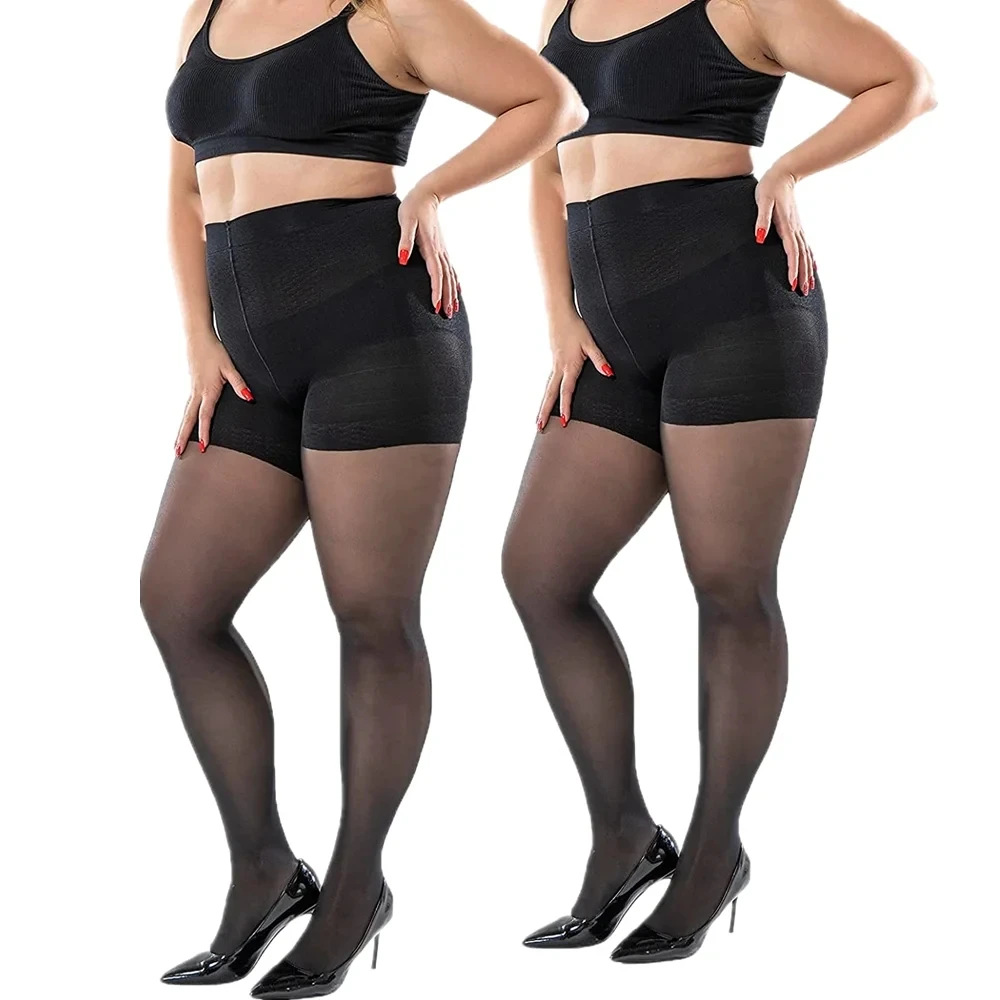 Schwarzes Plus-Size-Formtop für Damen, formende Strumpfhose, bequeme, hüftformende Nylonstrumpfhose, dünne, transparente Leggings für Damen. – Detail 2