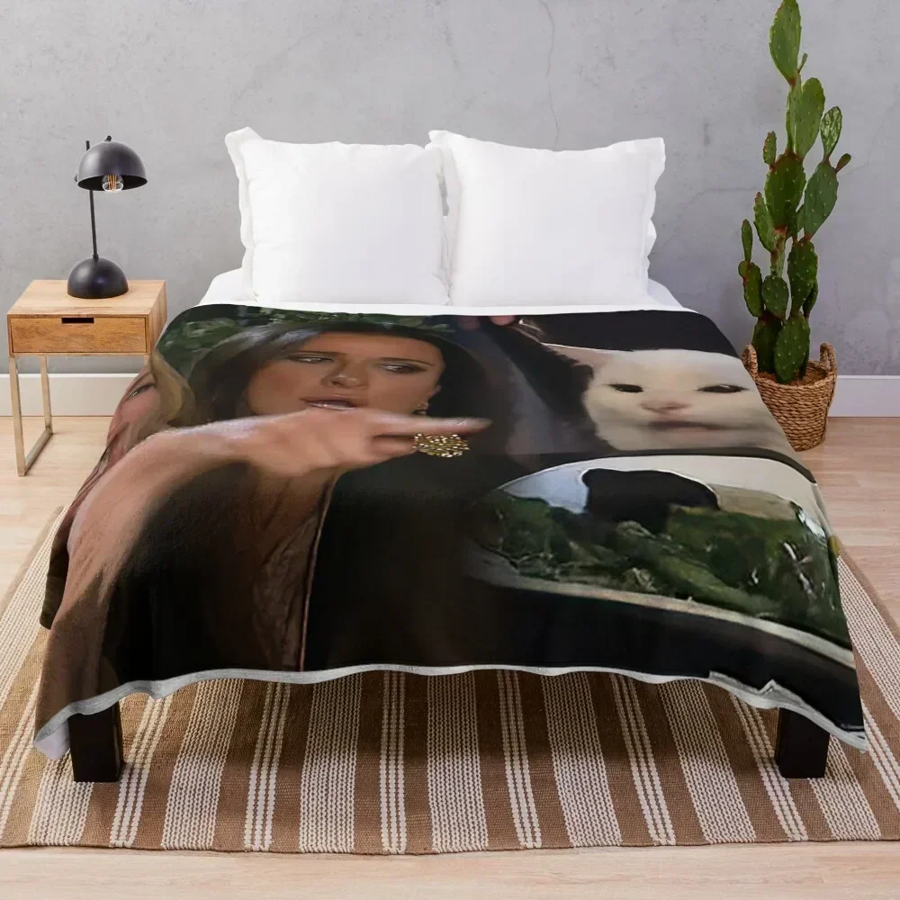 Woman Yelling at a Cat Throw Blanket Versatile Cozy Throw Blanket for All Occasions