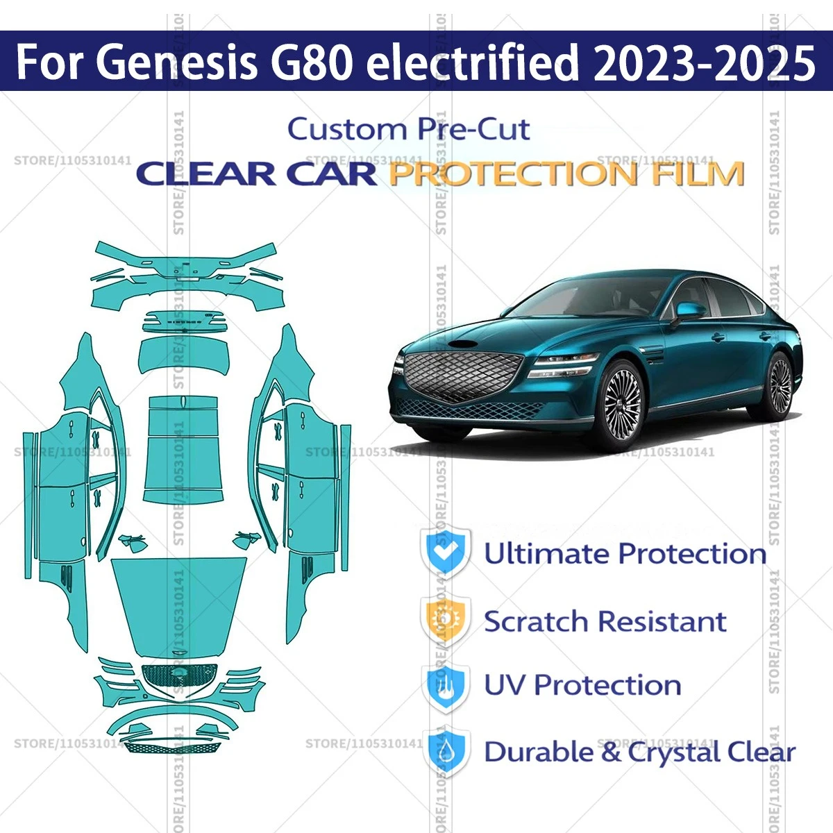 

Предварительно нарезанная прозрачная защитная пленка PPF для автомобиля, полный комплект для Genesis G80 electrified 2023-2025