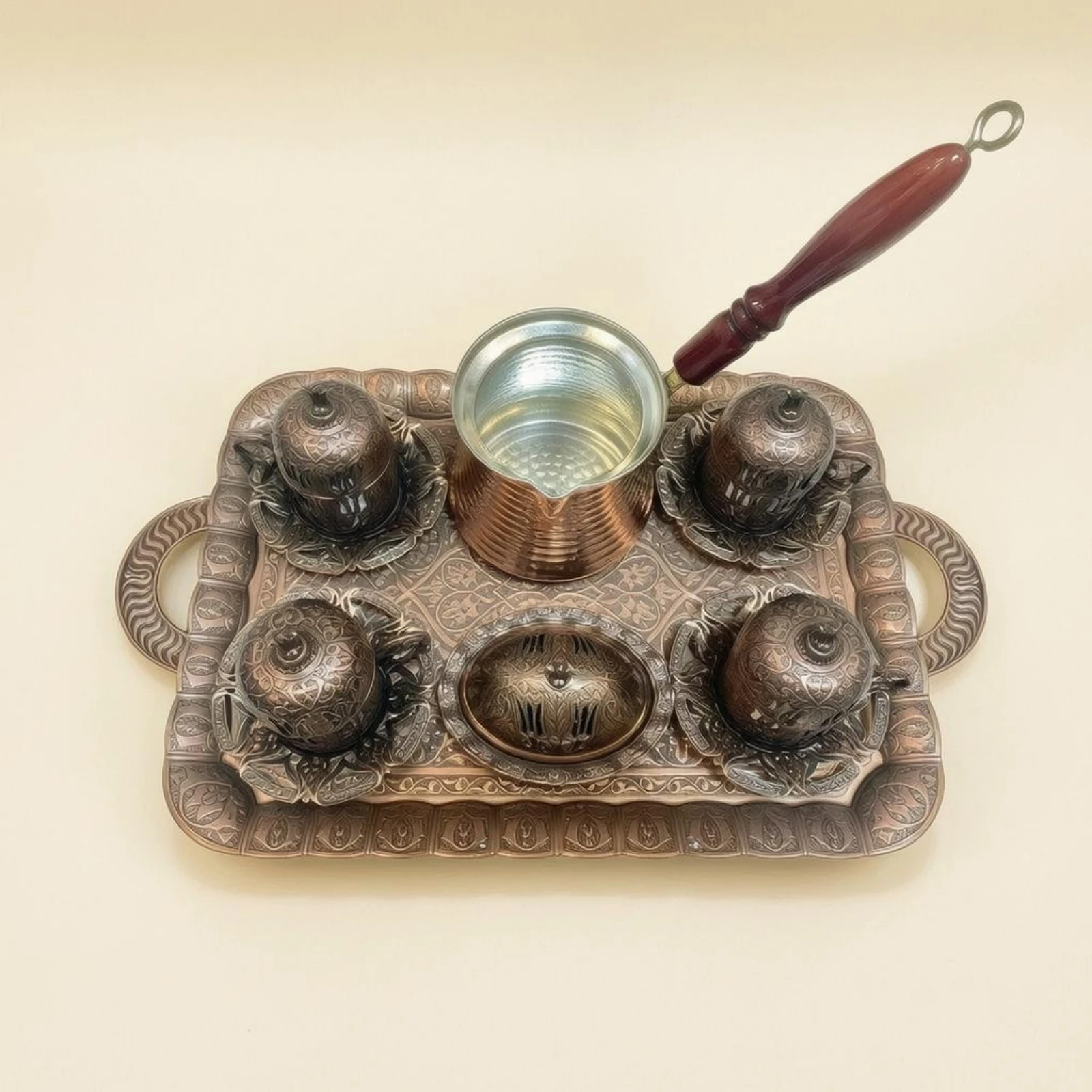 6 Pieces Turkish Coffee Service Embossed Floral Turkish Coffee Set Serveware Floral Blossom Pattern Decorative