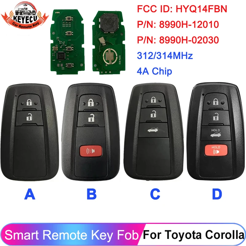 

KEYECU FCC ID: HYQ14FBN 231451-2000 For Toyota Corolla 2019 2020 2021 2022 Auto Remote Smart Key Fob 314.3MHz 433MHz