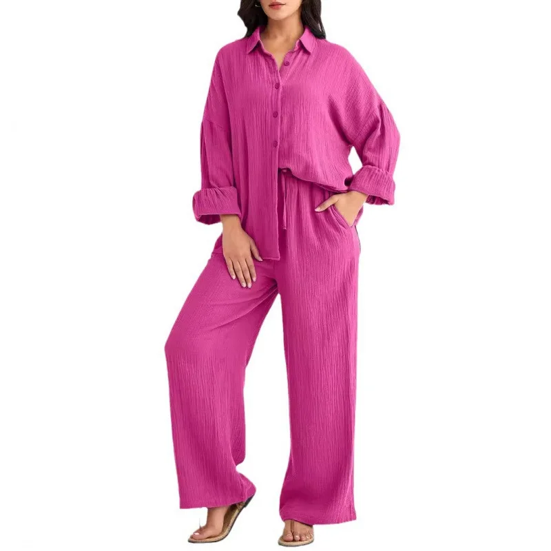 

2026 Spring and Summer Casual Suit New Fashion Suit Loose Casual Top Wide Leg Pants Two-piece Set for Women