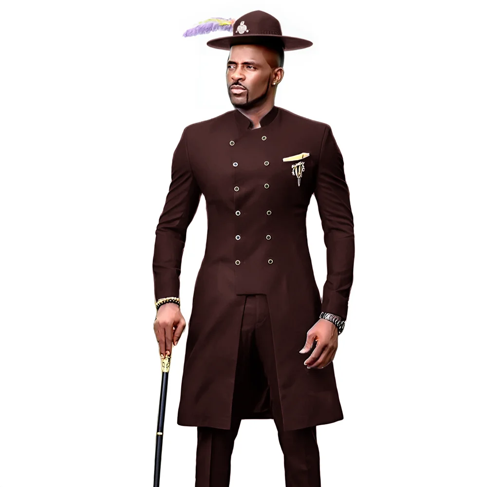 Indian Style Suit for Mens Wedding Groom Tuxedo Double Breasted Blazer Long Jacket Pants 2-piece Set Men's Outfit Customized