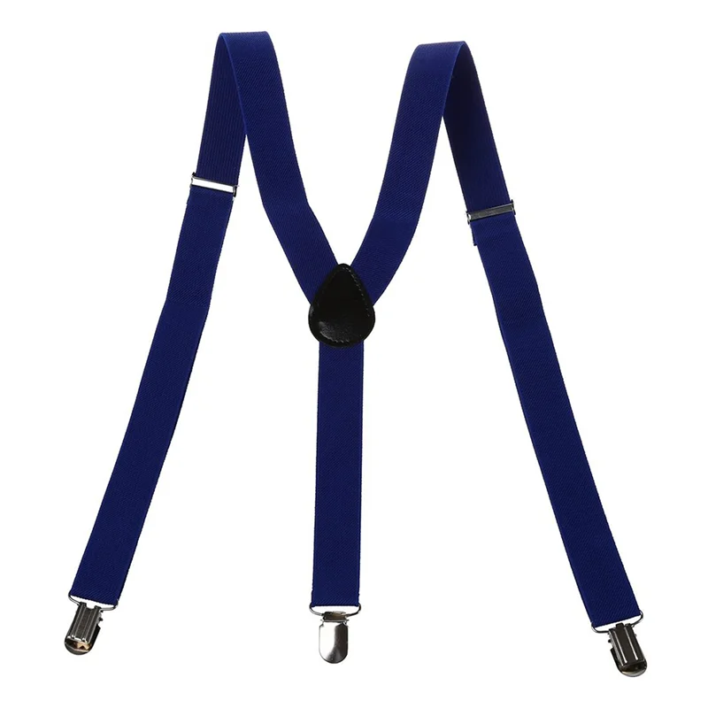 ABRT-3X ผู้ใหญ่ปรับโลหะ CLAMP Elastic Suspenders Braces สีน้ําเงินเข้ม