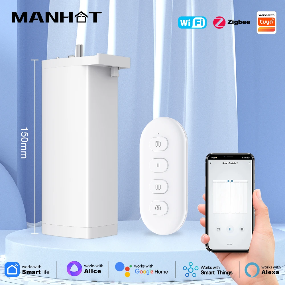 Motor de Cortina Elétrica Inteligente Wi-Fi/Zigbee Geração 4 de 15cm com Suporte a Controle por Voz Yandex Alice Alexa Google Home e Compatível com Tuya