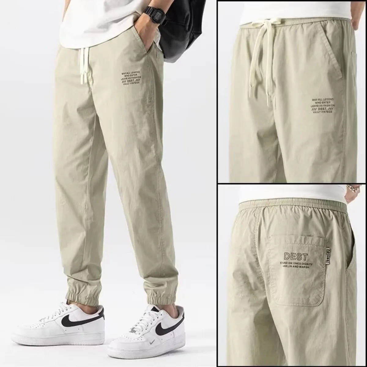 

2025 New Summer Casual Pocket Pants Men Breathable Fashion Banded Slacks Straight Loose Solid Color Drawstring Trousers