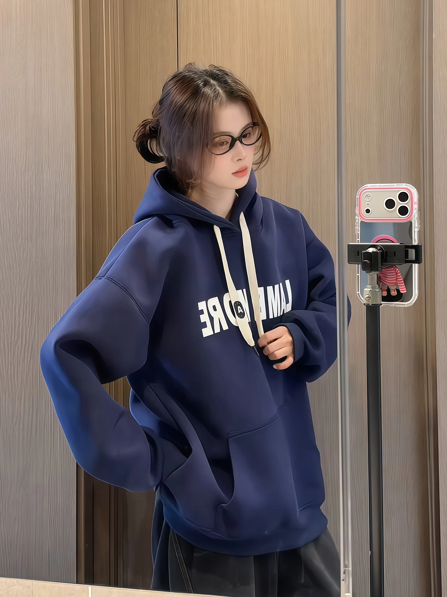 

American Letter Hoodie Thiened Fce Men's k Blue Autumn Winter Casual Sle Trendy Coat Loose Fit Long Sve Youth