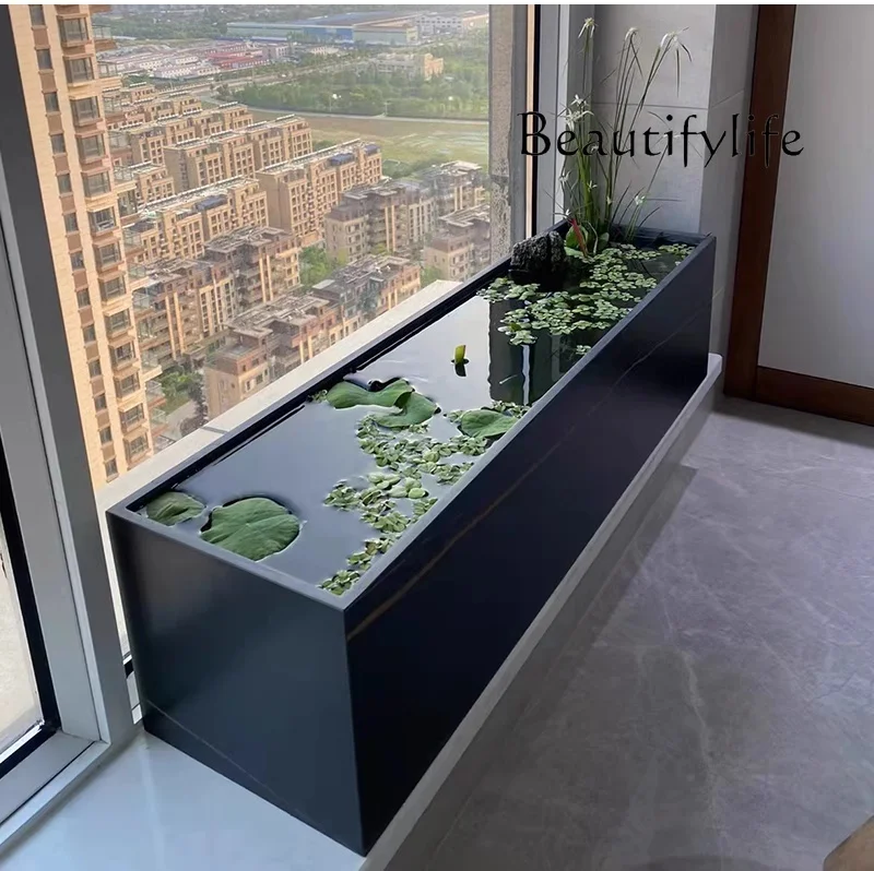 Patio familiar al aire libre, balcón, estanque de peces, suelo koi, tanque de tortuga integrado cuadrado, personalización de fregadero de visualización de paisajismo