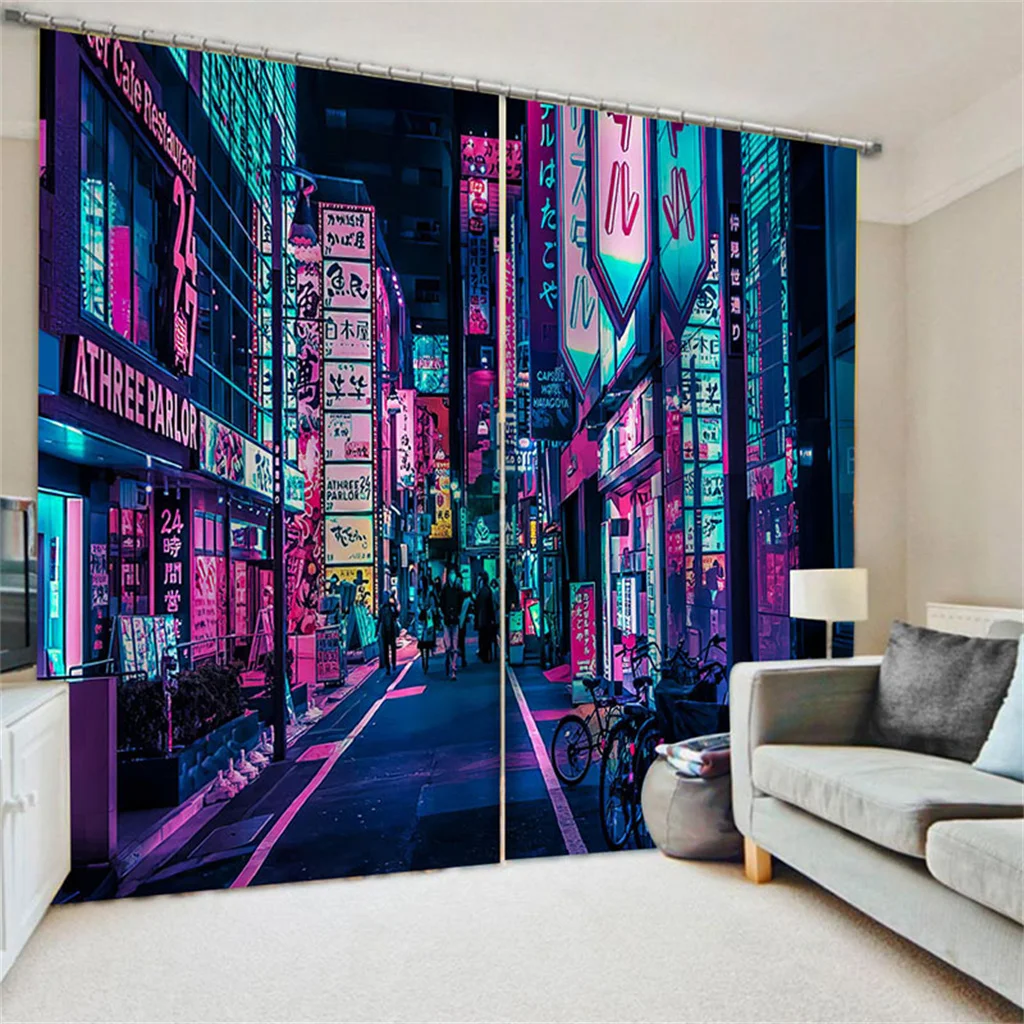 

City Night Tall Buildings Lights Landscape Curtains 2 Panel Luxury Living Room Bedroom Home Decor Curtains