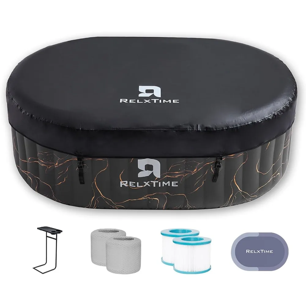

2 Person, Portable Up Hottub with Drink Tray, LED Light, Outdoor Spa with 100 Bubble, 2 Filter Cartridges, Outdoor Hot Tubs
