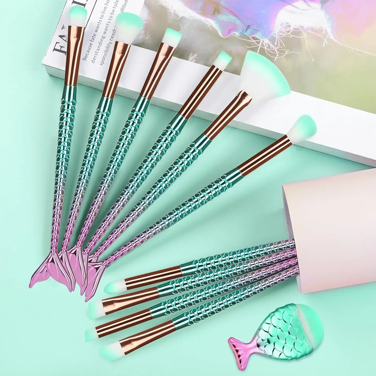10/11-Piece Mermaid Makeup Brush Set – Creative & Cute Cosmetic Kit for Girls, Perfect Birthday Gift
