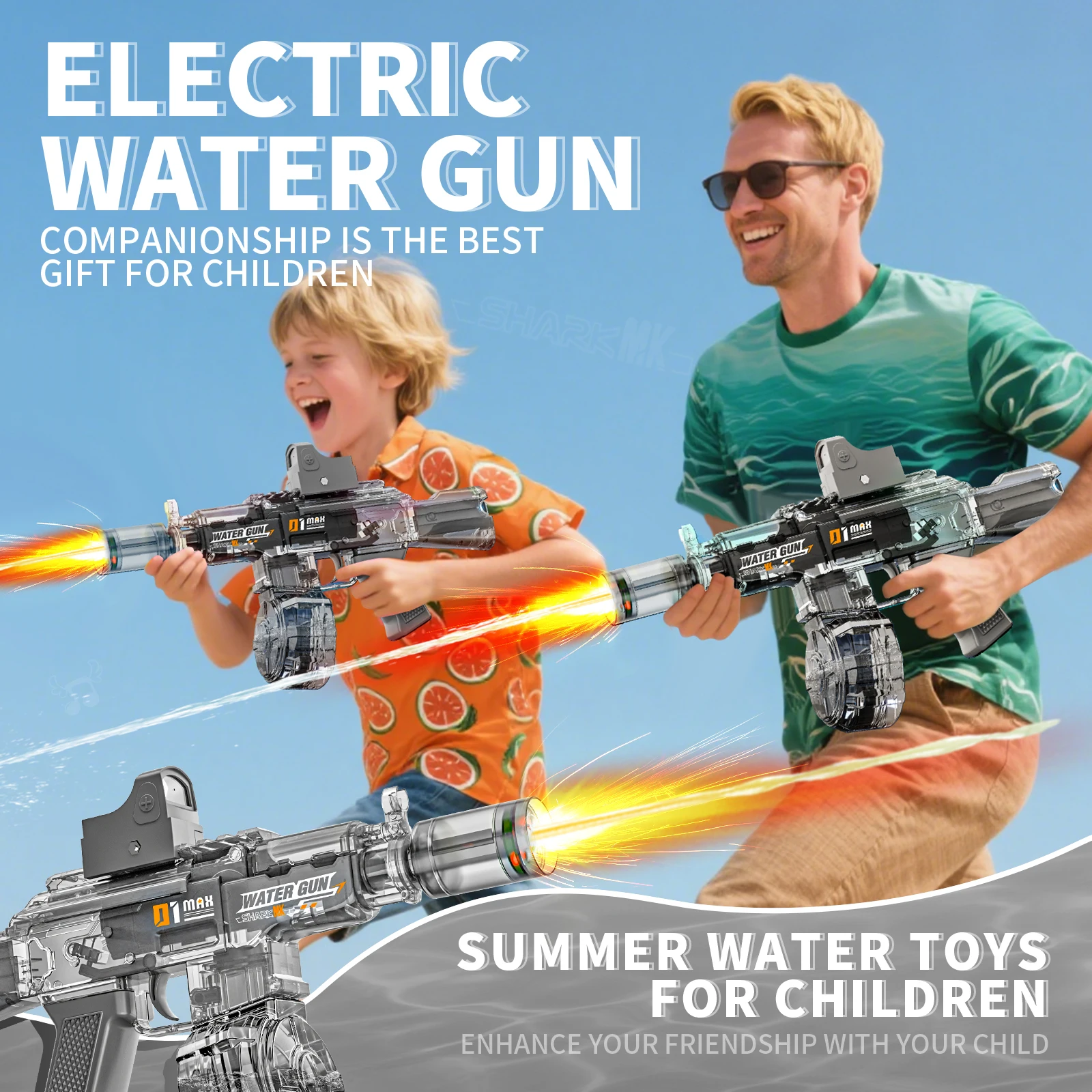 リアルな銃口の炎と大容量の電動水鉄砲、夏の屋外ビーチ、プールパーティーの玩具