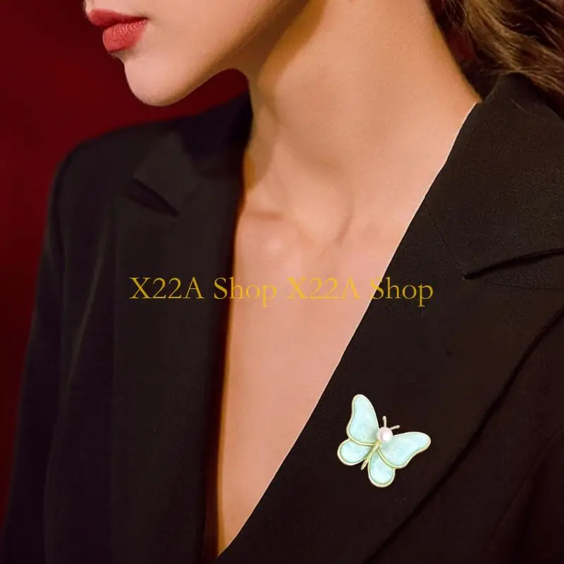 Unique Butterfly Jewelry Brooch Alloy Pearls Embellishment Secure Pin Daily Wear