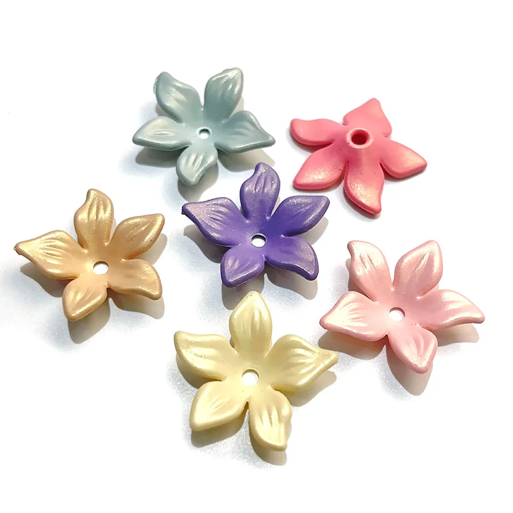 50Pcs 20mm Acrylic Five Petal Flower Loose Beads Matte Macaron Colored Charm Beads For Jewelry Making DIY Hair Accessories