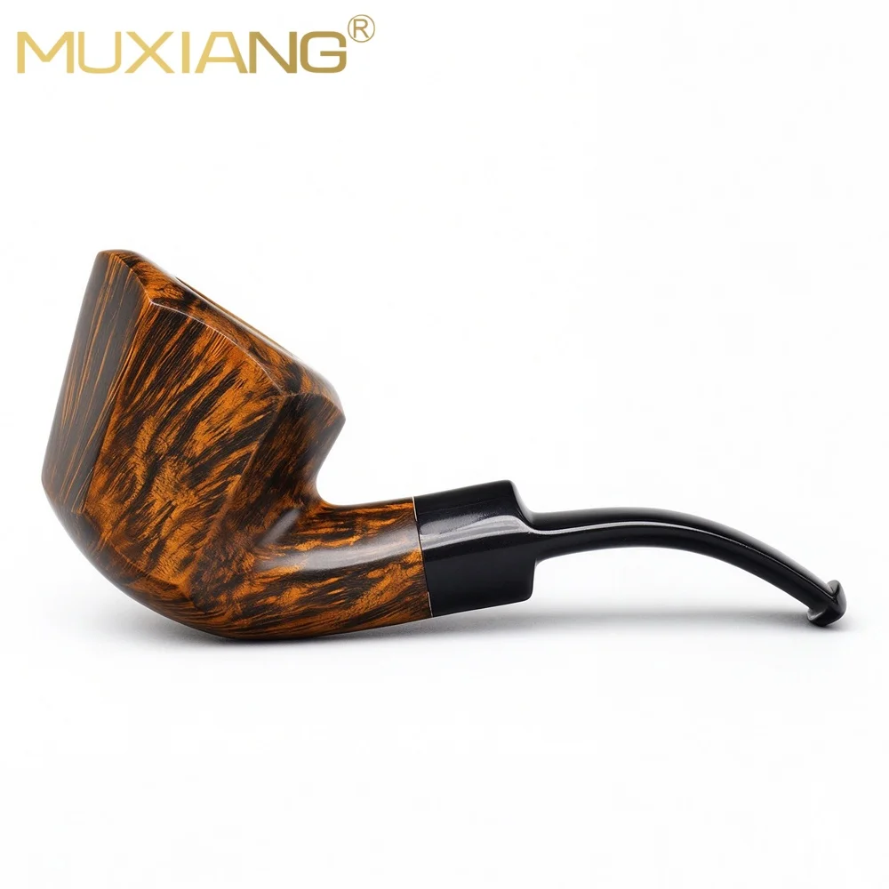 MUXIANG Briar Wood Tobacco Pipe Golden Contrast Smooth 3mm Flue High-Quality Vulcanite Stem