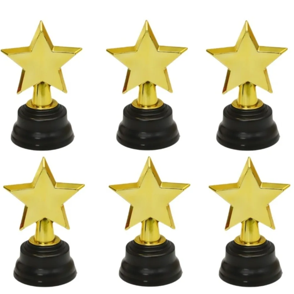 6-Pack Set Star Trophy Awards Gold Color Small Size Plastic Star Trophies Plastic Material Large Base Small Prize Cups