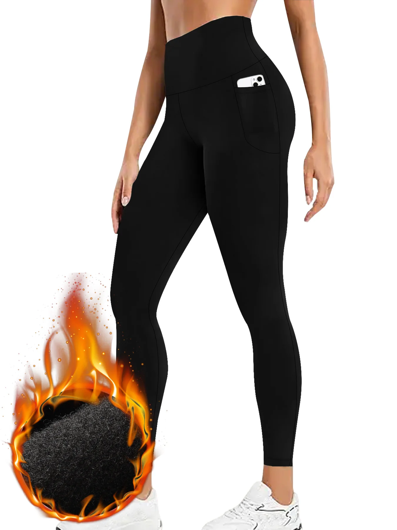 Womens Thermal Fleece Lined High Waisted With Pockets Leggings, Workout Winter Warm Thick Tights Soft Yoga Running Pants