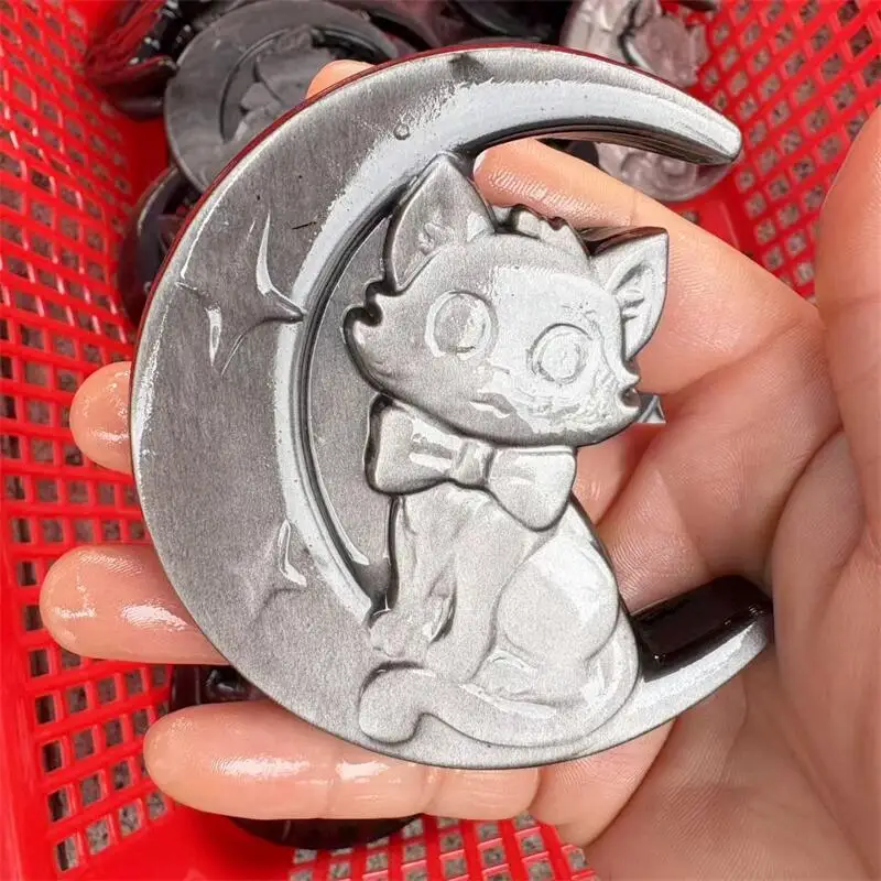 

Натуральный серебряный обсидиан, луна, кошка, резьба, ручная работа, мощная статуя животного для украшения дома, счастливый подарок, 1 шт.