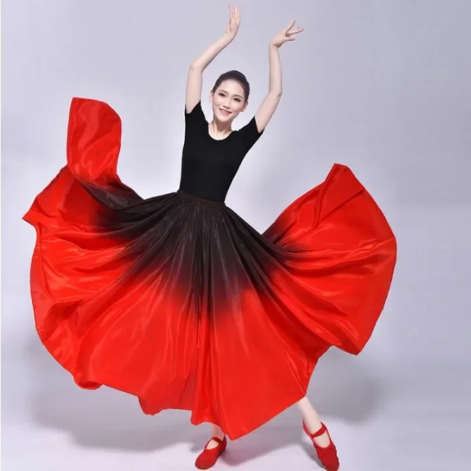 lady belly dancing gradient long skirt flamenco skirt classic style woman fashion bullfight dancing skirt