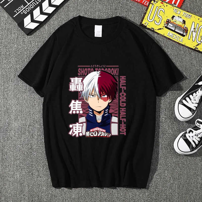 

Аниме новая мода Todoroki Shoto крутой узор футболка с принтом мужская уличная уличная рубашка высокого качества с круглым вырезом летняя футболка