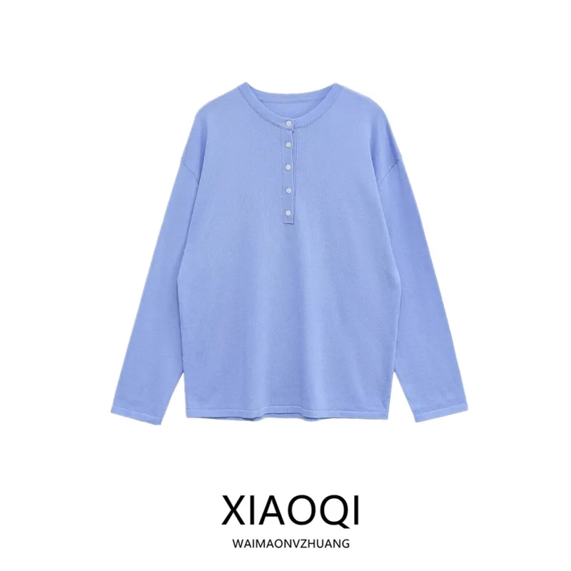 Automne nouveauté femmes tricoté Long Sve rond Ne plat aiguille tricots bouton coupe ample Faion trajet Sle