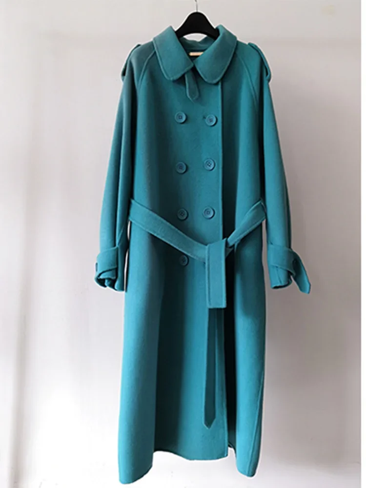 

High Quality Soft Double-sided Cashmere Coat Women Mid-length New High-end Loose Lapel Double-breasted Wool Coats Lady Overcoat