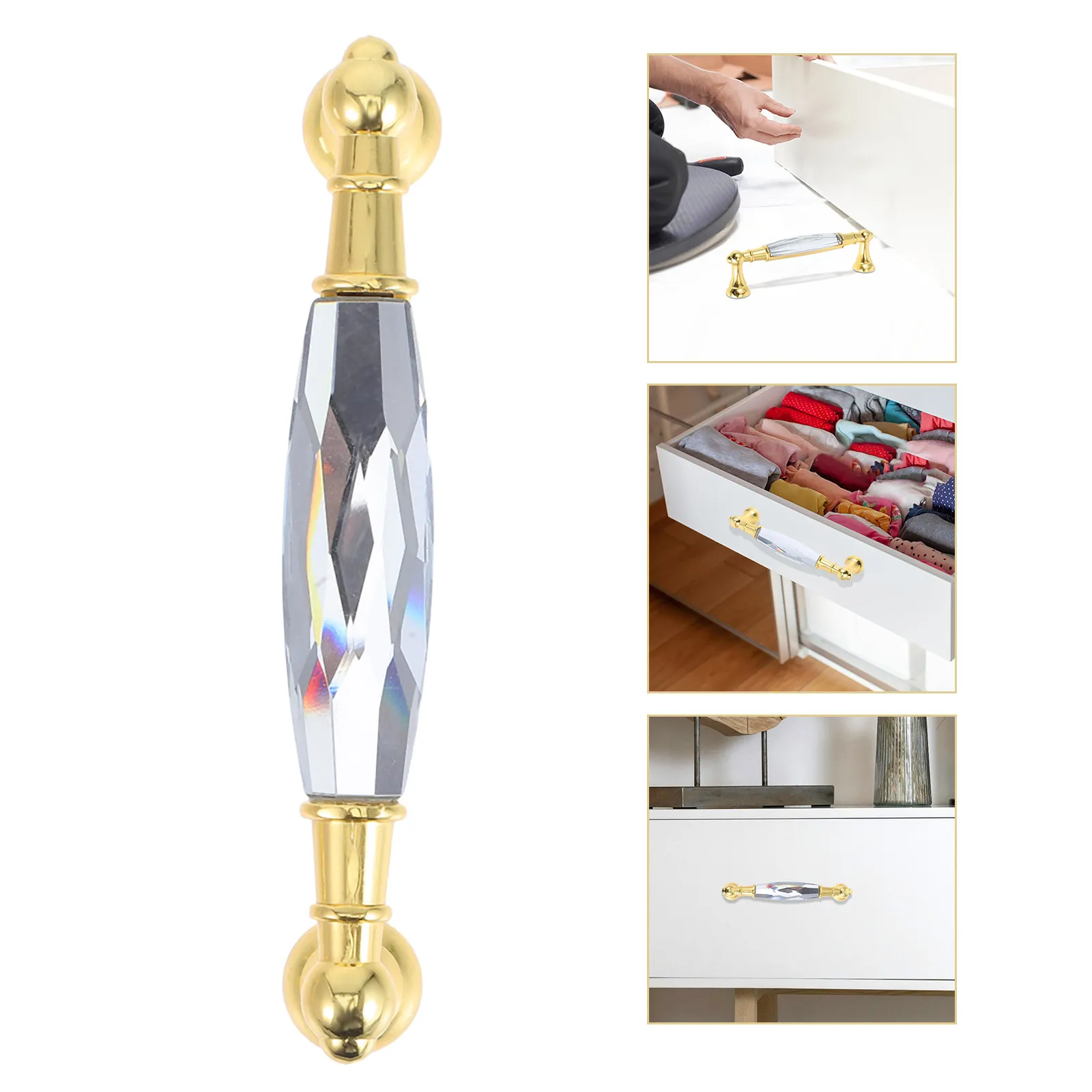 2Pcs Long Crystal Glass Cabinet Handles Elegant Light-Reflecting Dresser Knobs for Kitchen Bathroom Furniture Upgrade Decorative