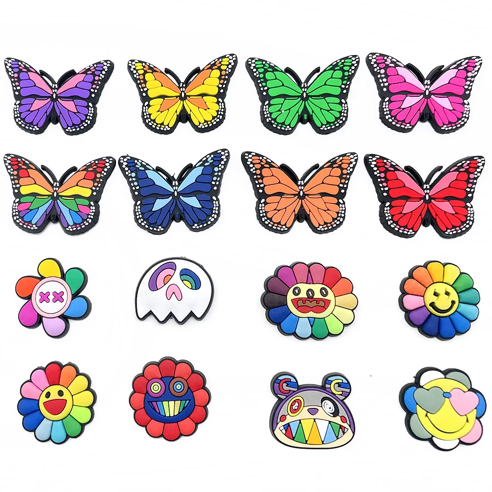 7-100pcs Colorful Butterflies Shoe Charms For Sandals,Shoe Decoration Accessories Shoe Pins Great Gift For Men Wom
