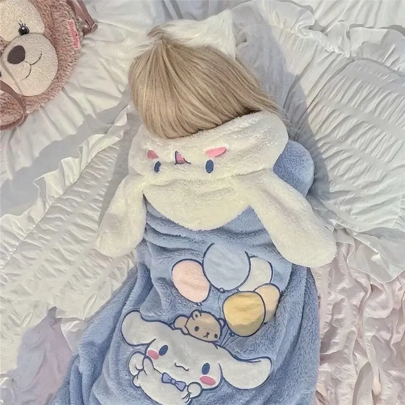 Novo sanrio olá kitty cardigan robe fuzzy kuromi cinamoroll kawaii anime menina pijamas capas com capuz ponchos presentes de casal