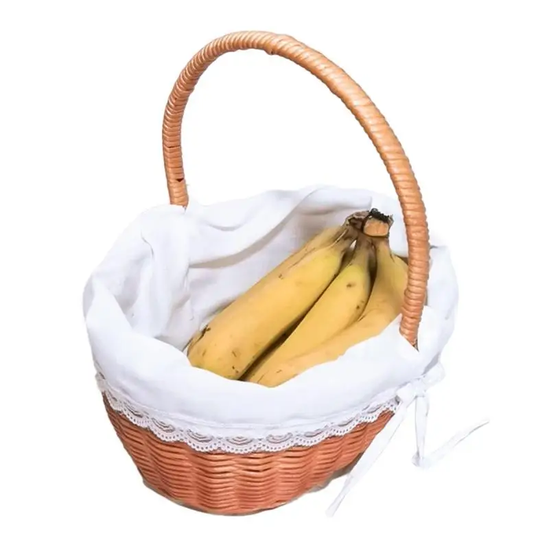 

Wicker Basket Picnic Wicker Handwoven Rattan Basket For Picnic Portable Imitation Rattan Picnic Basket Garden Harvest Basket For