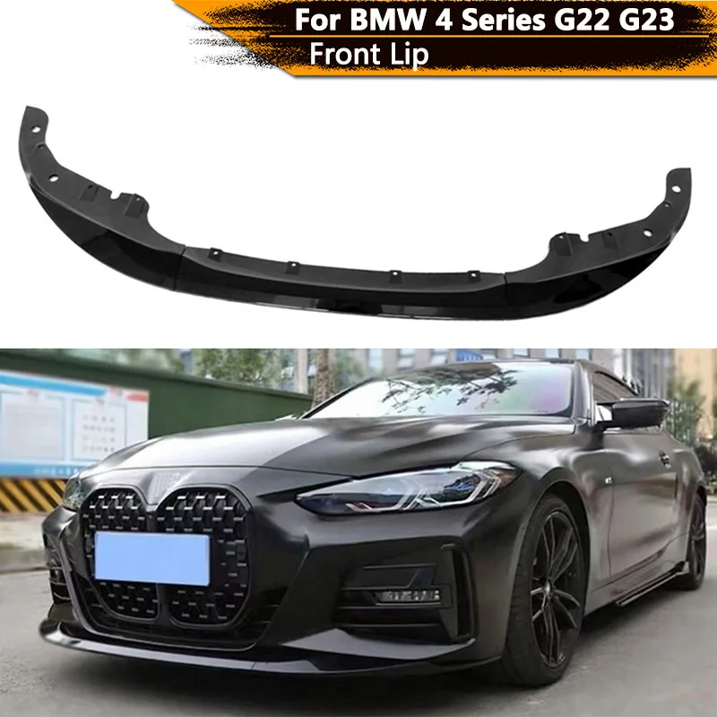 

Front Bumper Lip Chin Spoiler for BMW 4 Series G22 G23 2020-2022 Front Lip Spoiler Splitters Apron ABS Carbon Look / Gloss Black