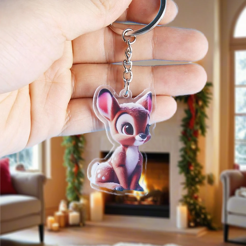 

2D Acrylic Deer Keychain Merry Christmas Party Gift Cartoon Fawn Pendant Versatile Charm for Festive,Party,Gift & Decor