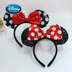 Disney Minnie Bow Headband Cartoon Classic Sequin Mickey Mouse Ear Hair Hoop Adult Park Headwear Girl Hair Card