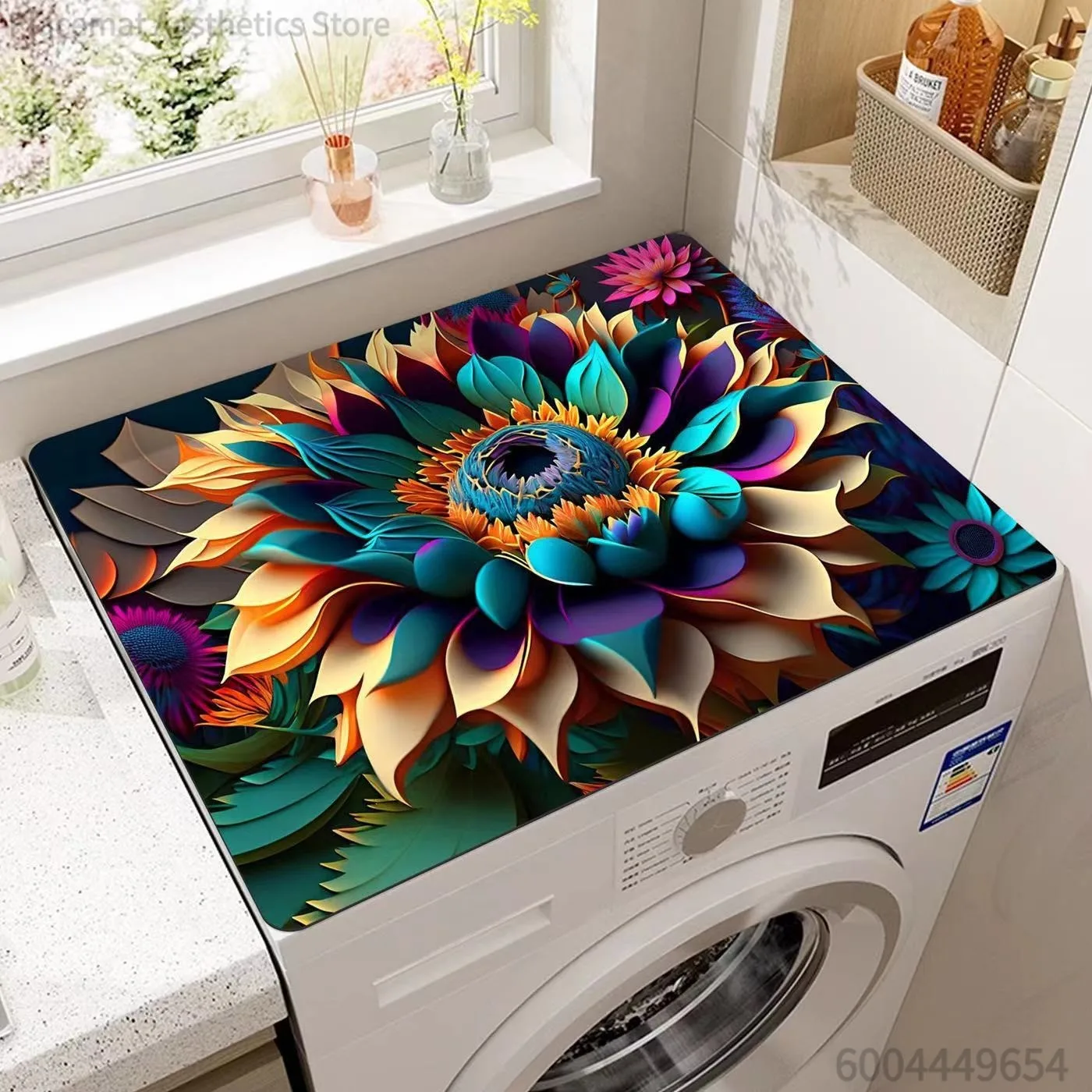 Vibrant Flower Galaxy Butterfly Mandala Print Super Absorbent Drying Mat Waterproof Decor Placemat