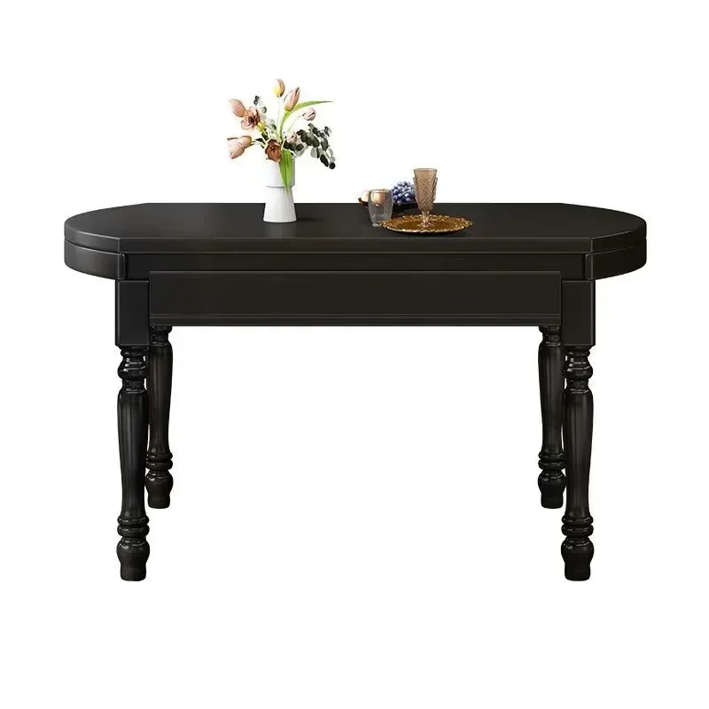 

French medieval style all-solid wood dining table and chair combination light luxury high-end sense retractable folding