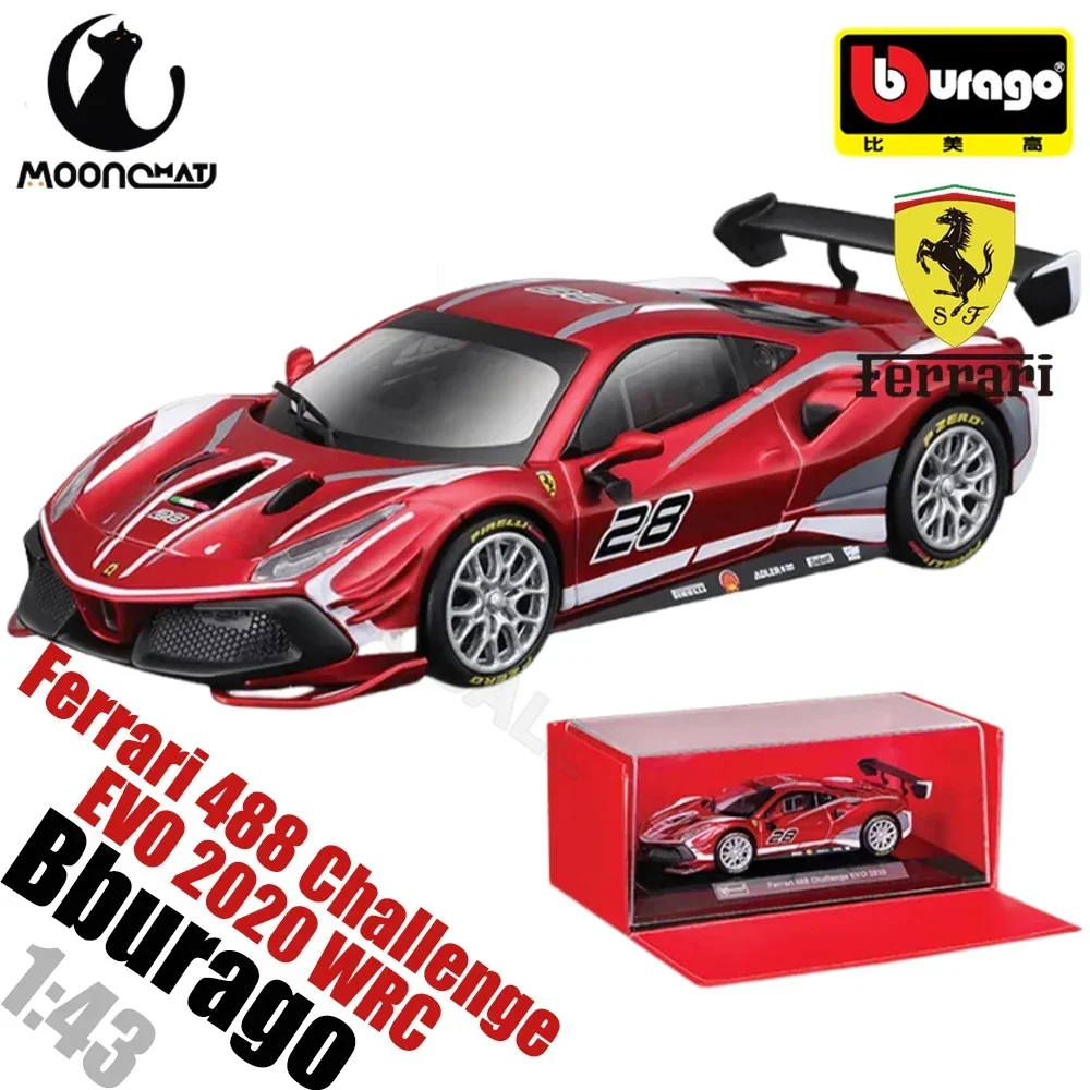 Bburago-Ferrari 488 Challenge Evo 2020 Wrc Ferrari modelo de coche de aleación fundido a presión, coches deportivos de colección, juguete de carreras, regalos para niños, 1:43