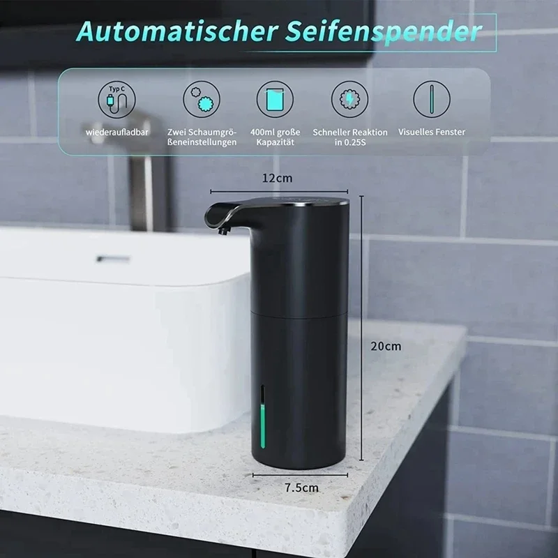 NEW  Soap Dispenser Automatic Touchless Soap Dispenser USB Rechargeable Electric Soap Dispenser 450ML Black Foam Soap Dispen