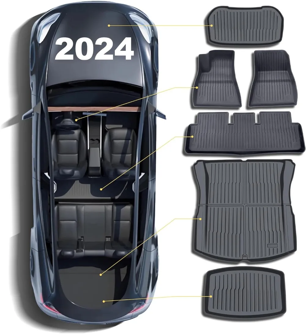 

Car Floor Mats for 2024 Tesla Model 3 Highland All Weather Floor Liners Trunk Mat Rear Cargo Tray Waterproof TPE Accessories