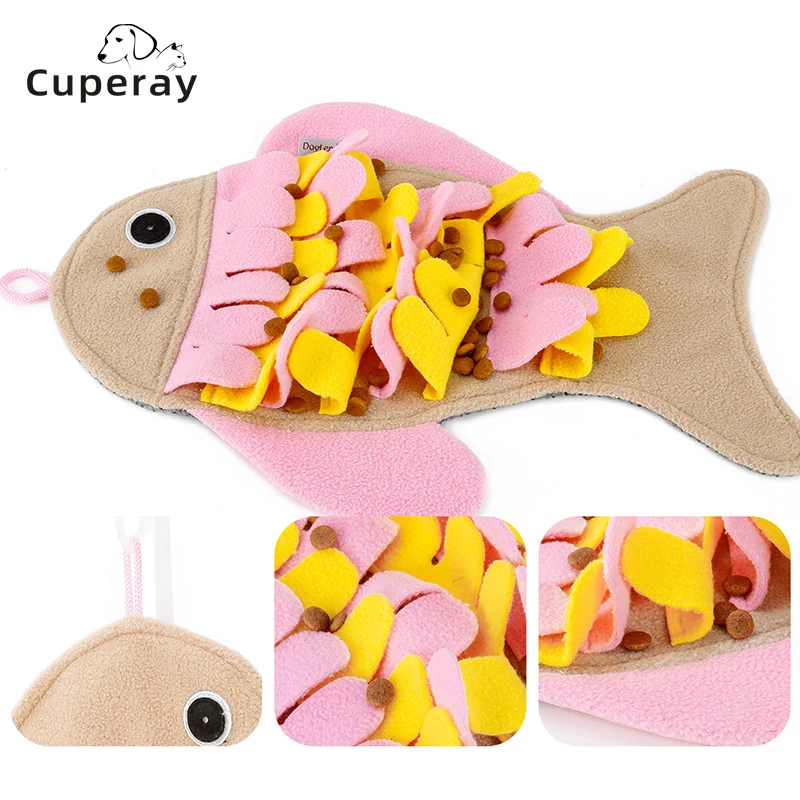 Fish Shaped Pet Sniffing Mat Plush Food Hiding Puzzle Training Cat Dog Slow Food Puzzle Toy To Relieve Boredom Pet Supplies