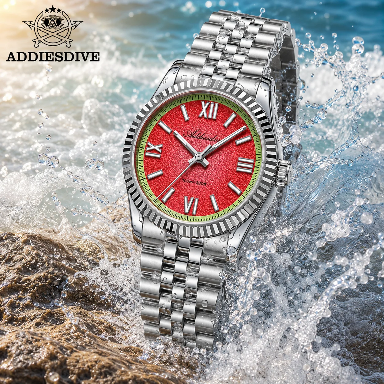 ADDIESDIVE 36MM Women's Quartz Watch 100M Waterproof Stainless Steel Ladies Wristwatches Sapphire Glass Super Luminous Watches