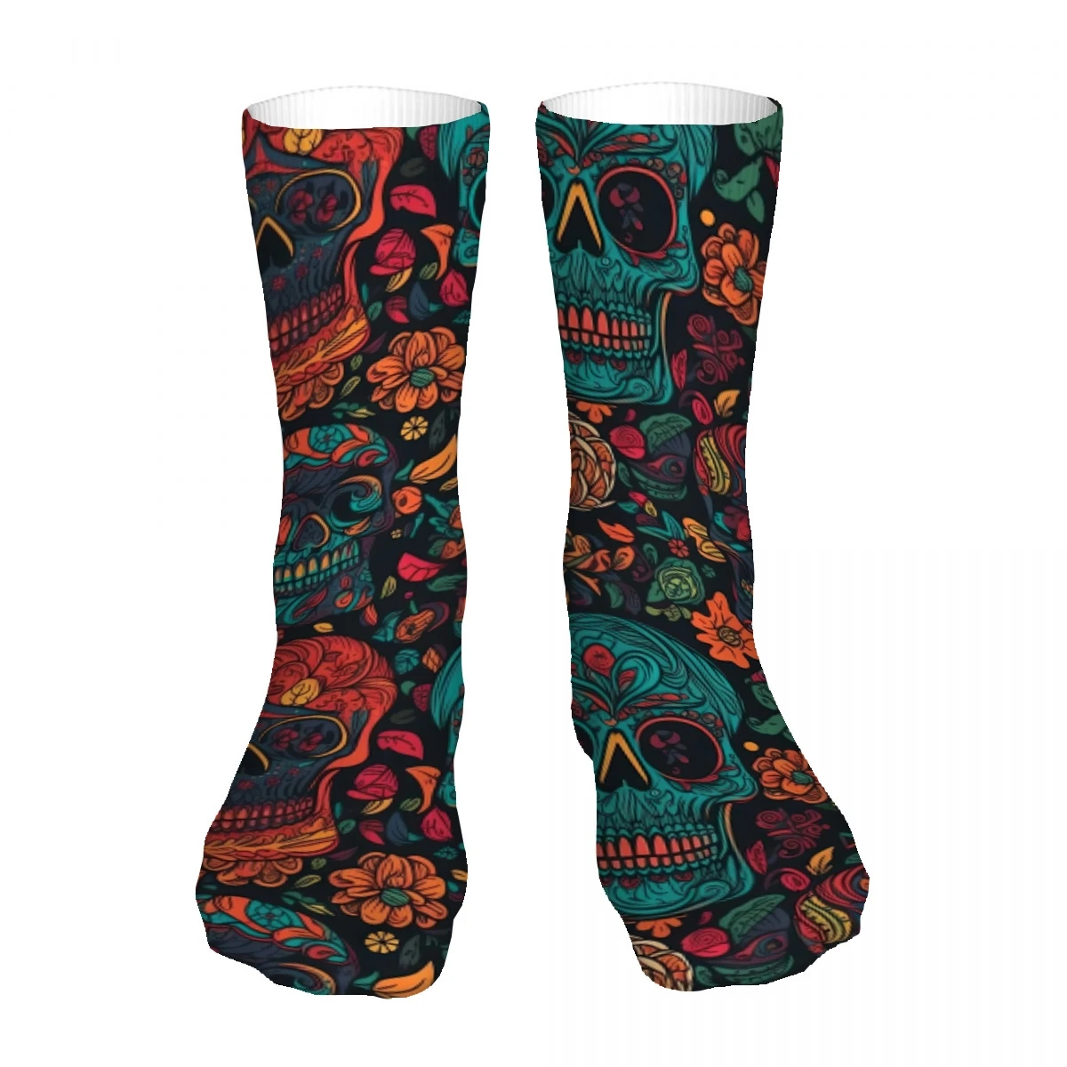 Skulls And Flowers Pattern Mens Womens Funny Crew Socks Cool 3D Printed Design Socks Fashion Comfortable Basketball Socks