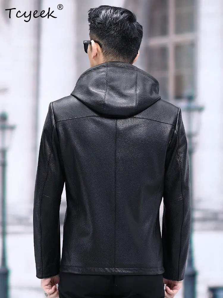Tcyeek Natural Deerskin Real Leather Jacket Men Autumn Winter Clothes Goose Down Liner Detachable Coat Man Slim Fit Trendy 2026