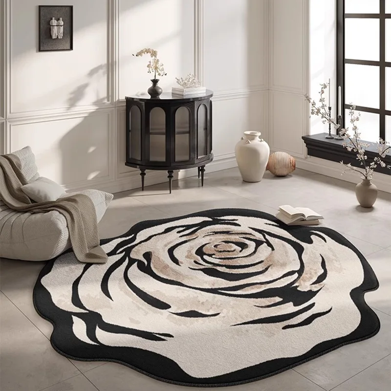 

Modern Irregular Flower Black Rugs for Bedroom Fluffy Soft Lounge Rug Cloakroom Floor Mat Living Room Carpet Sofa Table Mat