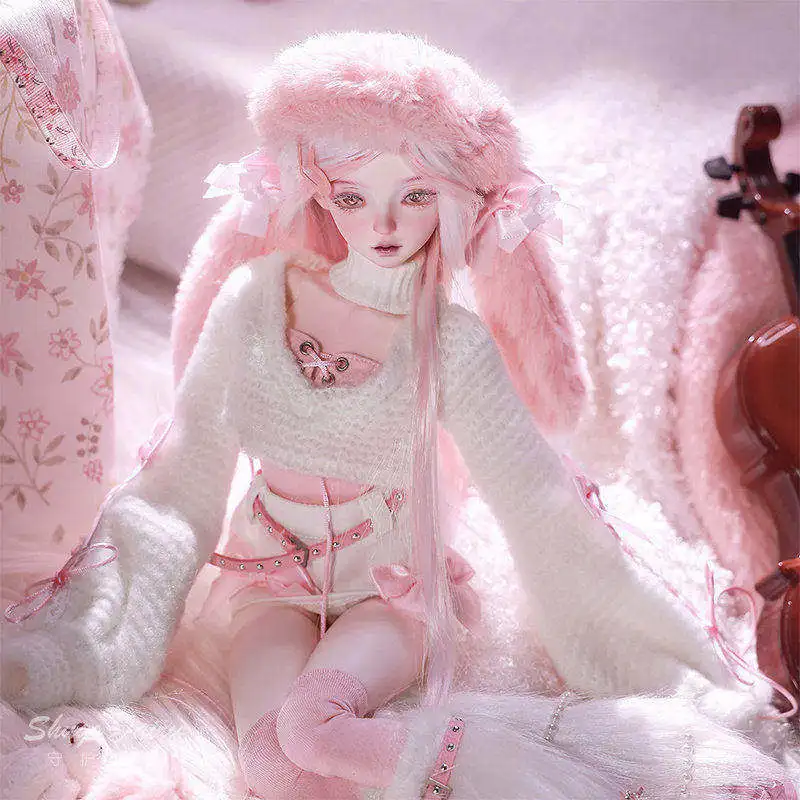 Four-quarter Bjd Female Doll Resin Joint Movable Doll Soft Pink Rabbit Ear Hat Humanoid Doll