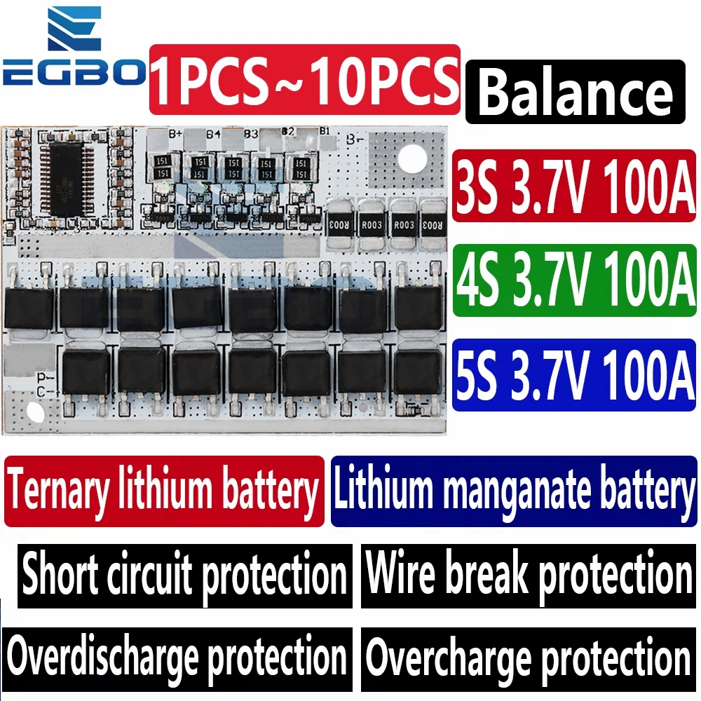 3S/4/4S/5S Bms 12V 16.8V 21V 3.7V 100a Li-ion Lmo ternary Lithium Pin Bảo Vệ Mạch Li-Polymer Cân Bằng Sạc