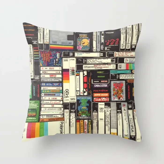Funda de cojín con casetes Vhs Atari, funda decorativa para cojín, asiento, coche, decoración del hogar, funda de almohada decorativa