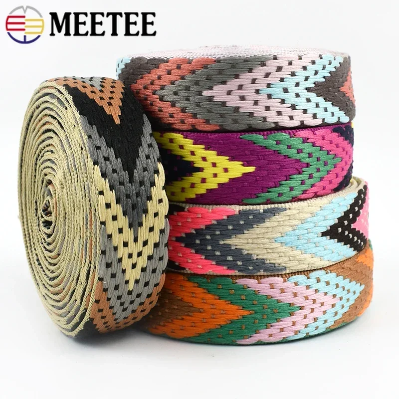 1-5M Meetee 22mm Polyester Jacquard Webbing Strap for Bag Shoulder Tape Ribbon Band Clothing Bias Binding DIY Sewing Accessories