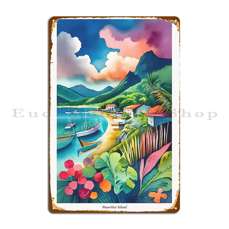 Panneau en métal île de Maurice Bliss, plages et au-delà de l'île Maurice, club club, mur de diversification, conception rouillée, affiche 18 panneaux