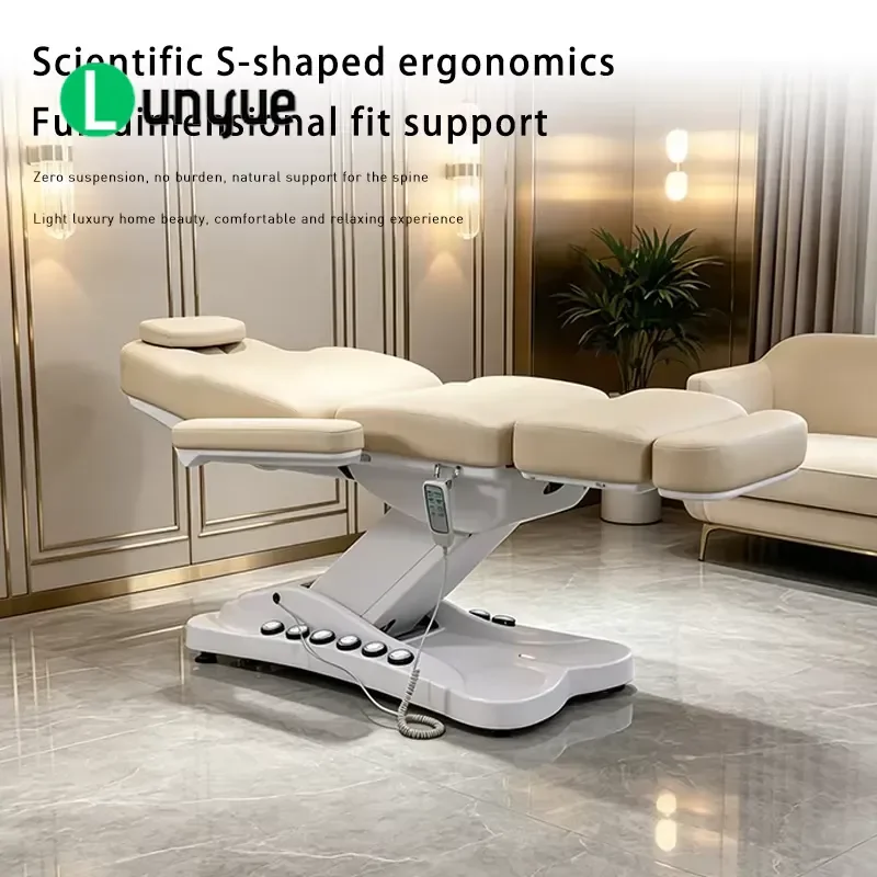 Modern Electric Facial Spa Bed Retractable Massage Table with Light Belt Foot Pedal for Beauty Eyelash Extension