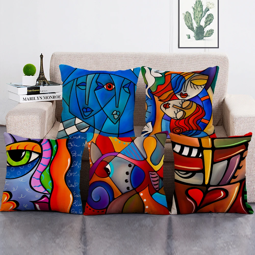 

Abstract Painting Cushion Cover Colorful Cartoon Girl Pillowcase for Home or Hotel Decor Print Pattern Versatile Use